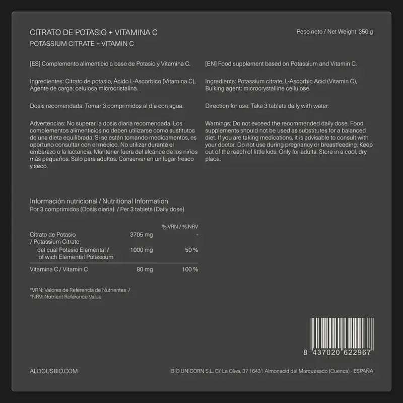 Aldous Bio-Kaliumcitrat, 250 Tabletten