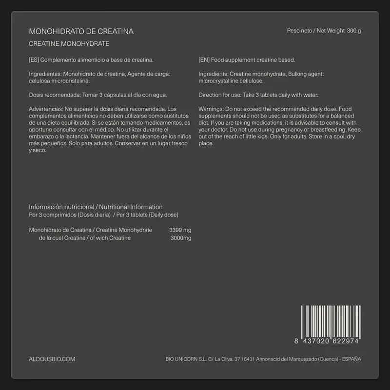 Aldous Bio Kreatin Monohydrat , 200 Tabletten