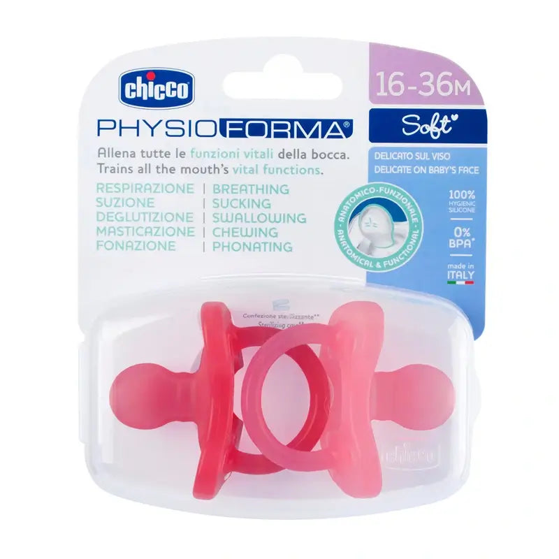 Chicco Schnuller Physio Soft Rosa Todogoma +12 Monate, Pack 2 Einheiten