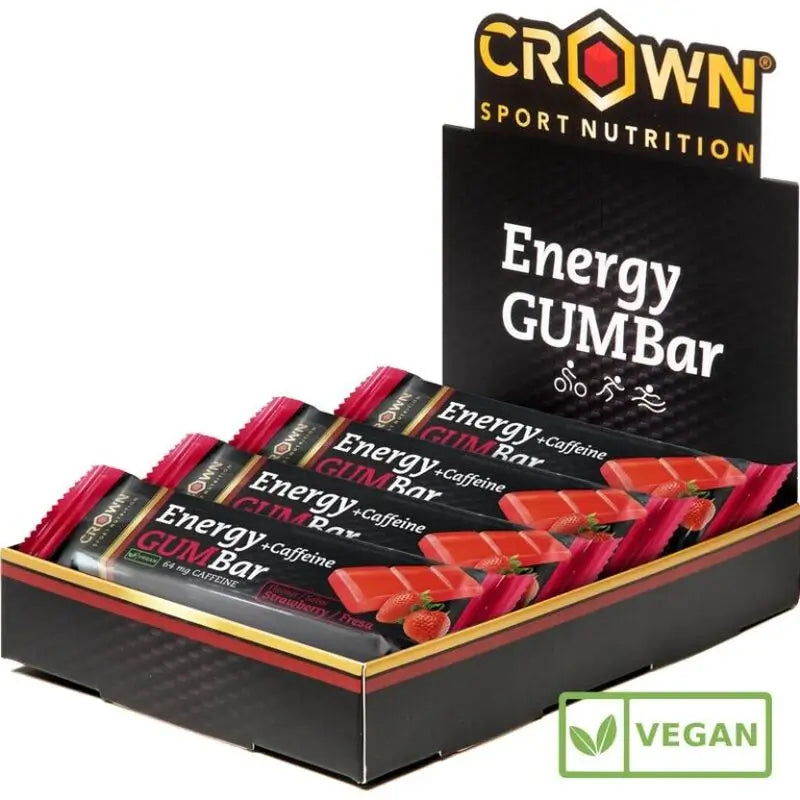 Crown Sport Nutrition Energy Gum Bar Erdbeere + Koffein, 12 x 30 Gramm