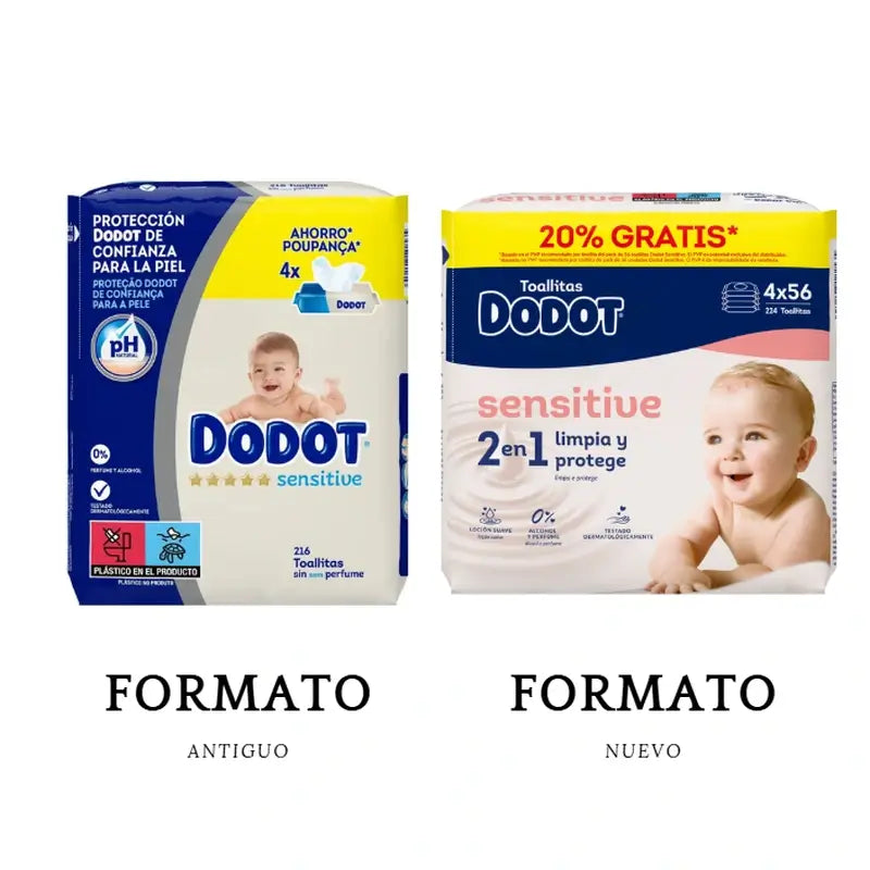 Dodot Sensitive Wischtücher, 4x56, 224 Stück (20% FREE)