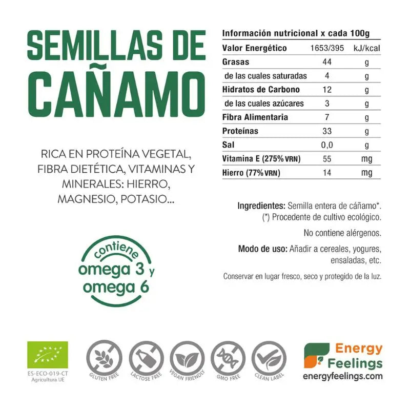 Energie Gefühle Hanfsamen 200Gr. Eco Vegan Sg