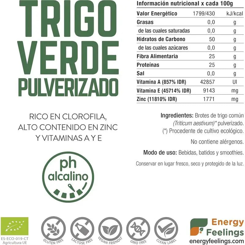 Energy Feelings Grünes Weizen-Pulver 1Kg. Öko-Veganer Sg