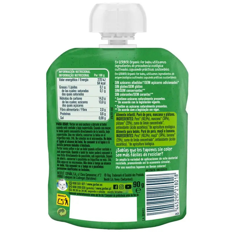 Gerber Pouch Bio-Birne, Apfel, Banane, 90g