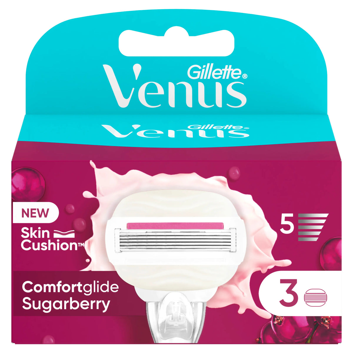 Venus Comfortglide Sugarberry mit Olay, 3 Stück.