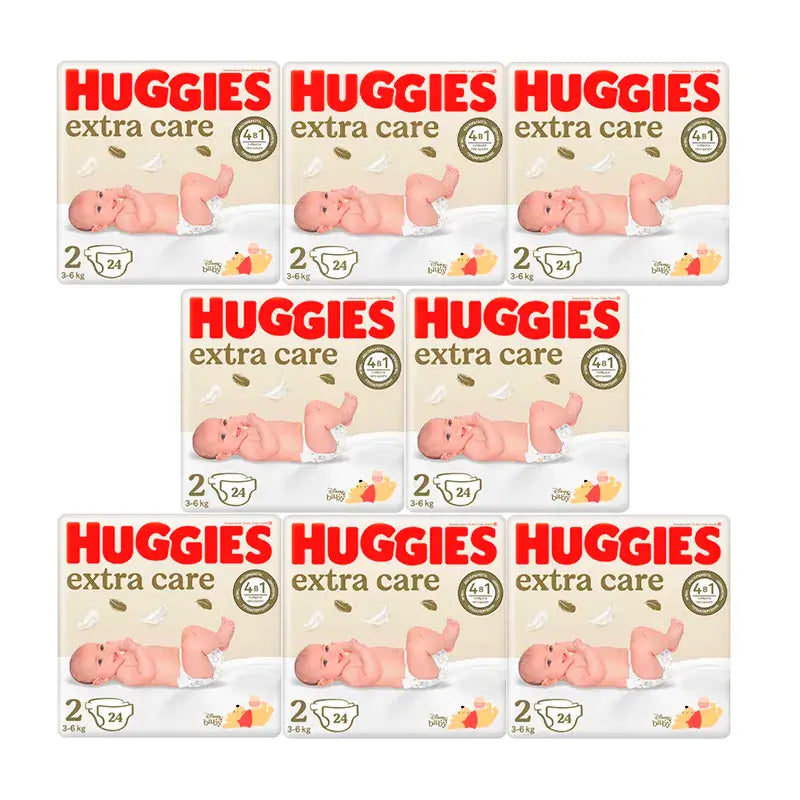 Huggies Extra Care Windeln Größe 2, Packung 8 x 24 Stück.