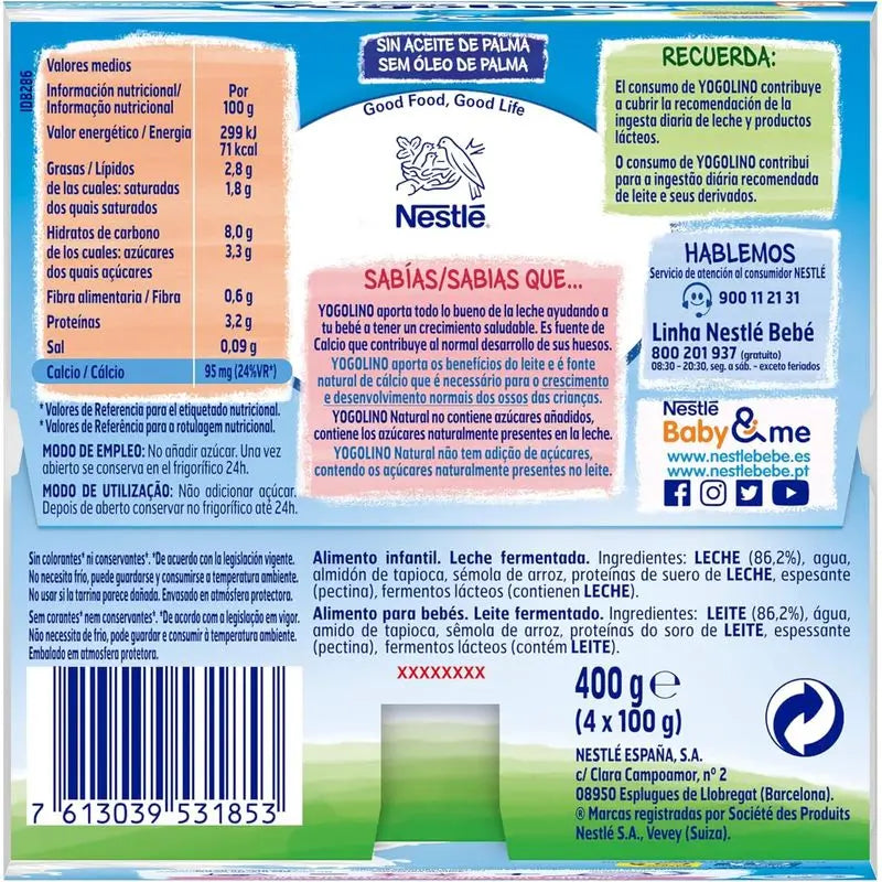 Nestlé Yogolino Natural Zuckerfrei, 4X100 g