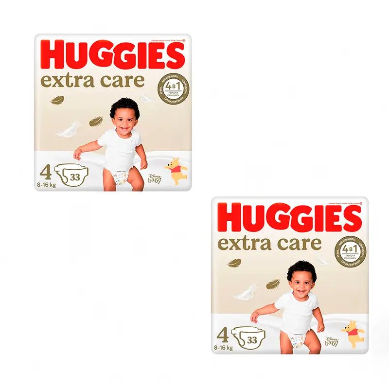 Huggies 2X Extra Care Nappy Pack Size 4 (8-14Kg), 66 Pcs.