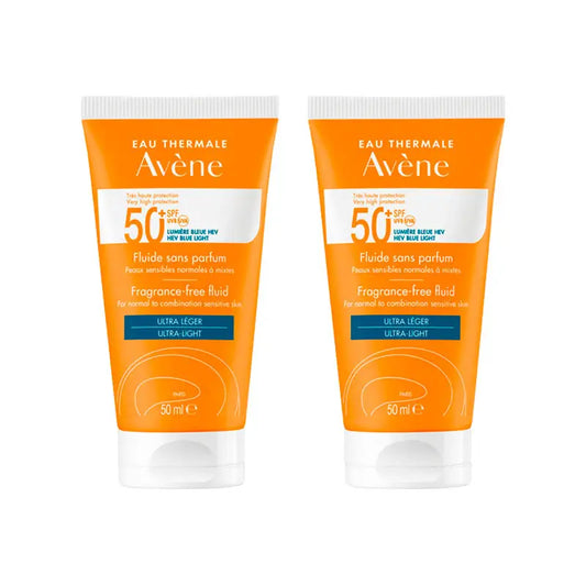Avène Unscented Sunscreen Fluid SPF 50+, 2x50 ml
