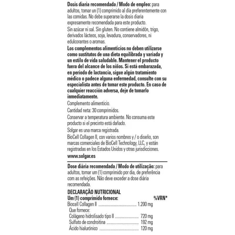 Solgar Hyaluronsäure-Komplex mit Kollagen, 2X30 Tabletten