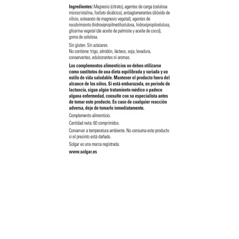 Solgar Magnesium-Zitrat, 120 Tabletten