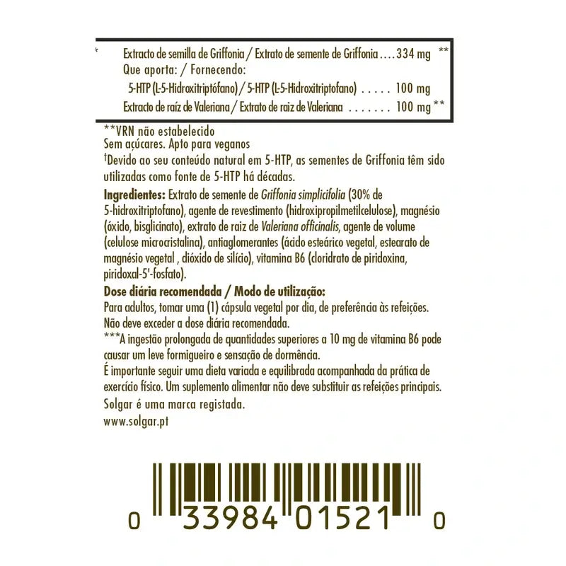 Solgar Griffonia 5 HTP-Komplex, 30 Kapseln
