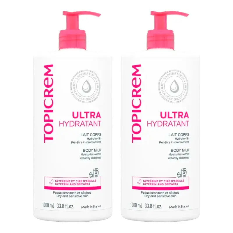 Topicrem Ultra-Feuchtigkeitsspendende Körpermilch, 2 x 1L Packung