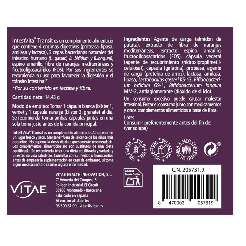 IntestVita Transit 30 Kapseln – Mit Ballaststoffen und Probiotika