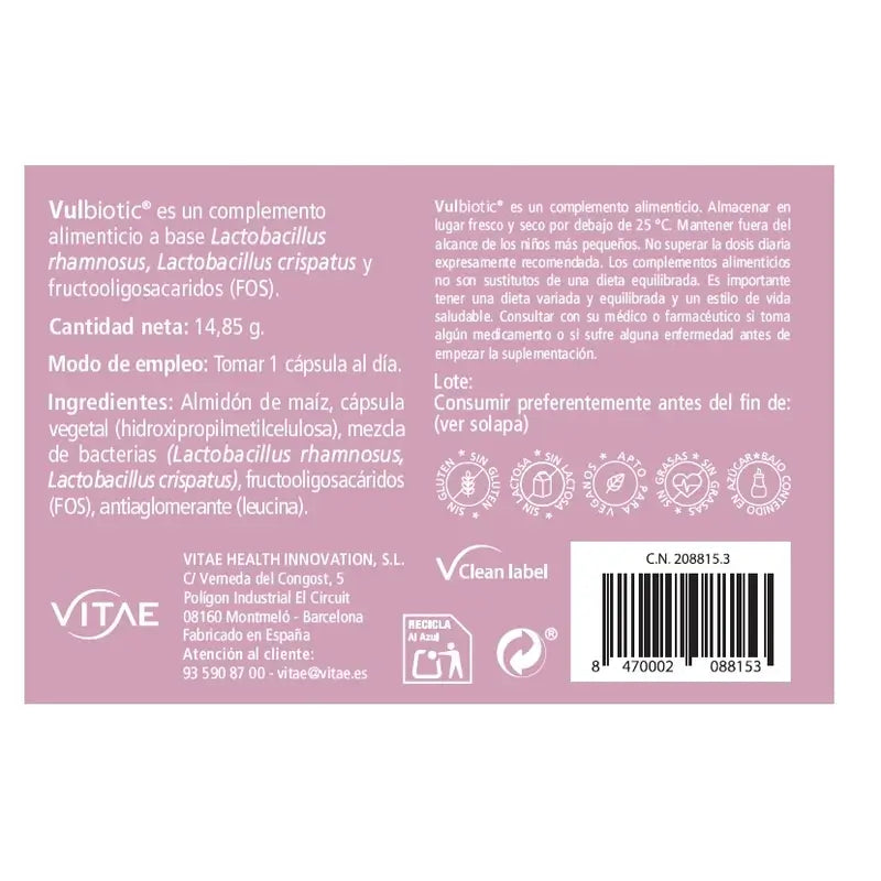 Vulbiotic 30 Kapseln – Tabletten für das Gleichgewicht des vaginalen Mikrobioms