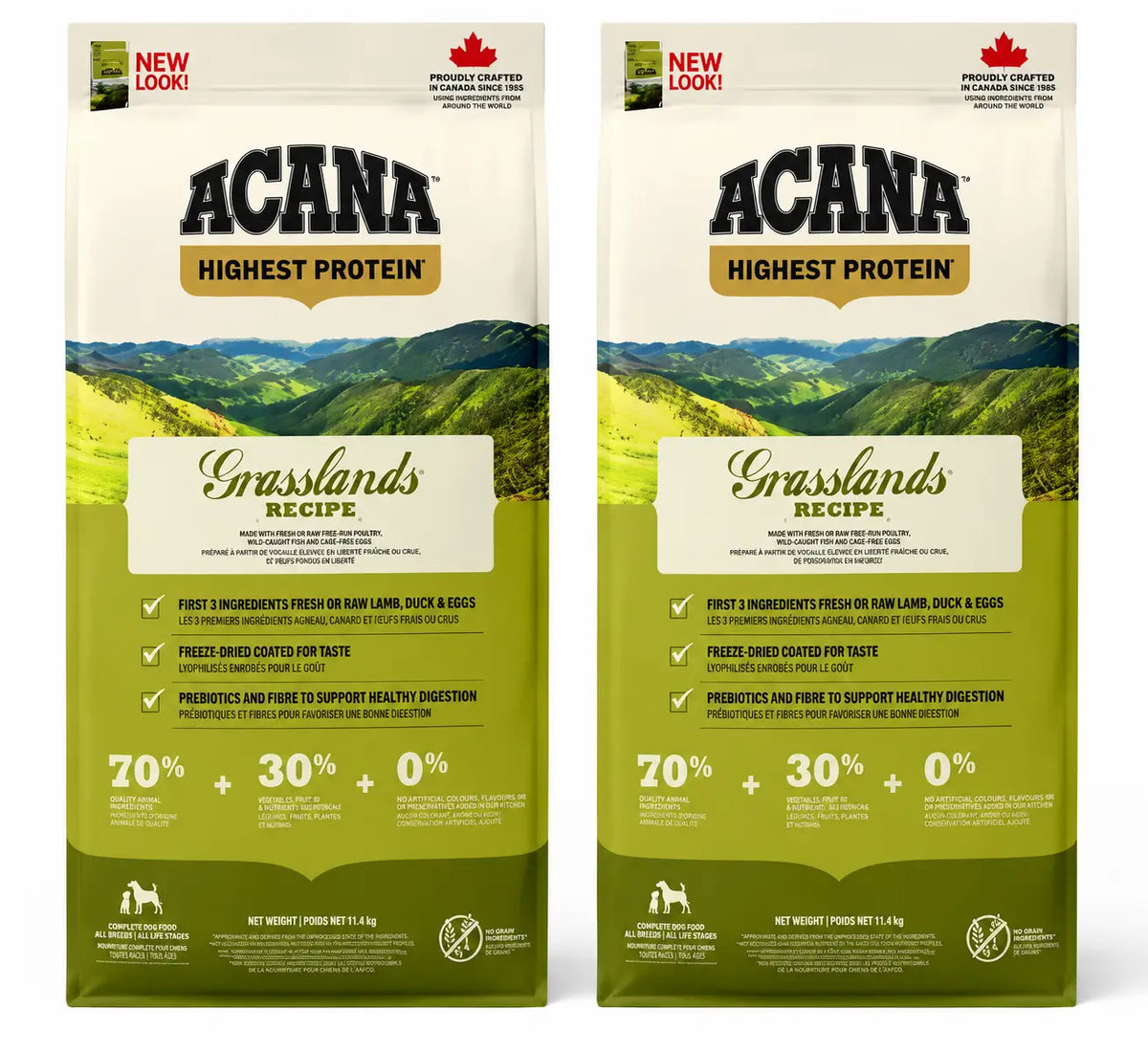 Acana Canine Adult Regionals Grasslands Prairie 11,4 Kg Hundefutter , Packung 2