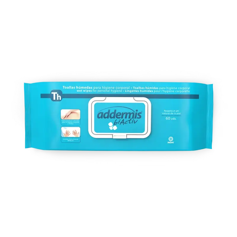 Addermis Biactiv Intimhygiene-Tücher für Erwachsene, 60 Stück