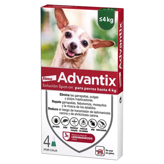 Advantix Antiparasitische Pipetten für Hunde bis zu 4 Kg 4 Einheiten X 0.4 Ml