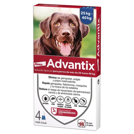 Advantix Antiparasitische Pipetten für Hunde +25 Kg 4pcs x 4 ml