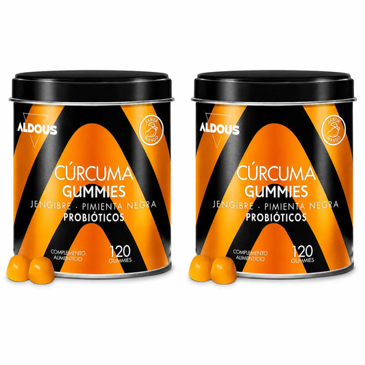 Aldous Bio Kurkuma mit Ingwer & Schwarzem Pfeffer + Probiotika, 120 Gummis, Packung 2