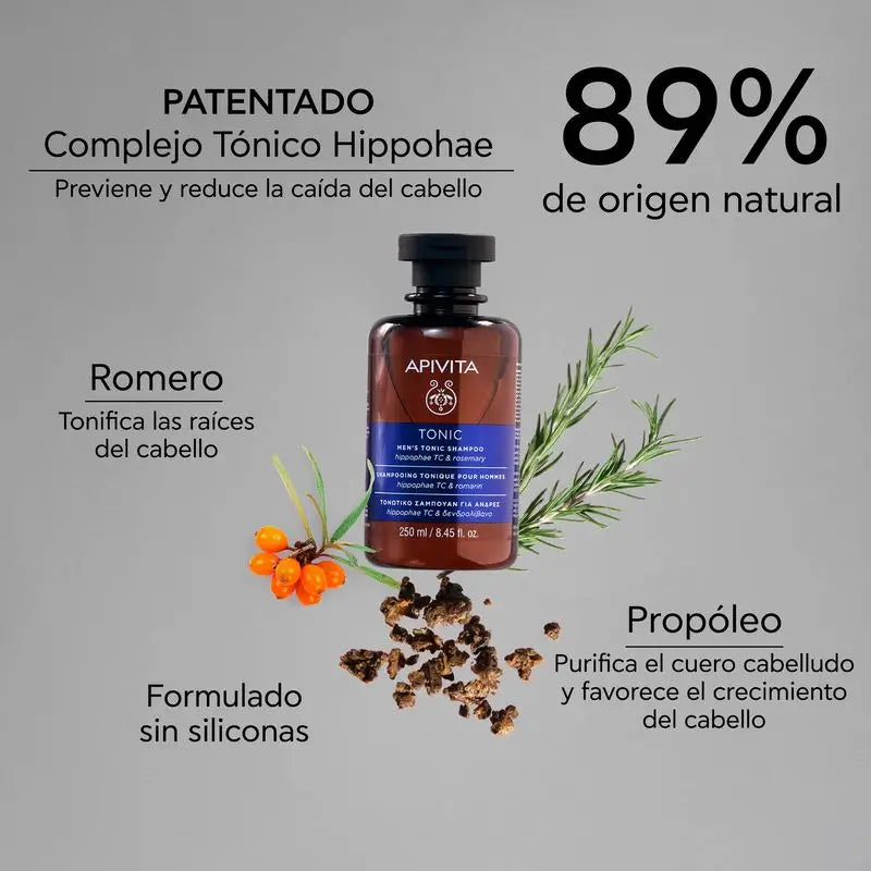 APIVITA Männer Haarausfall straffendes Shampoo mit Sanddorn und Rosmarin 250 ml