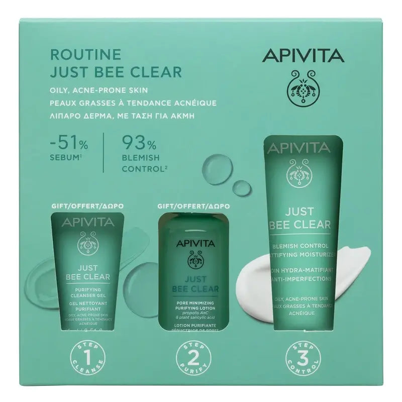Apivita Just Bee Clear + Reinigungsgel 15Ml + Reinigungslotion 50Ml