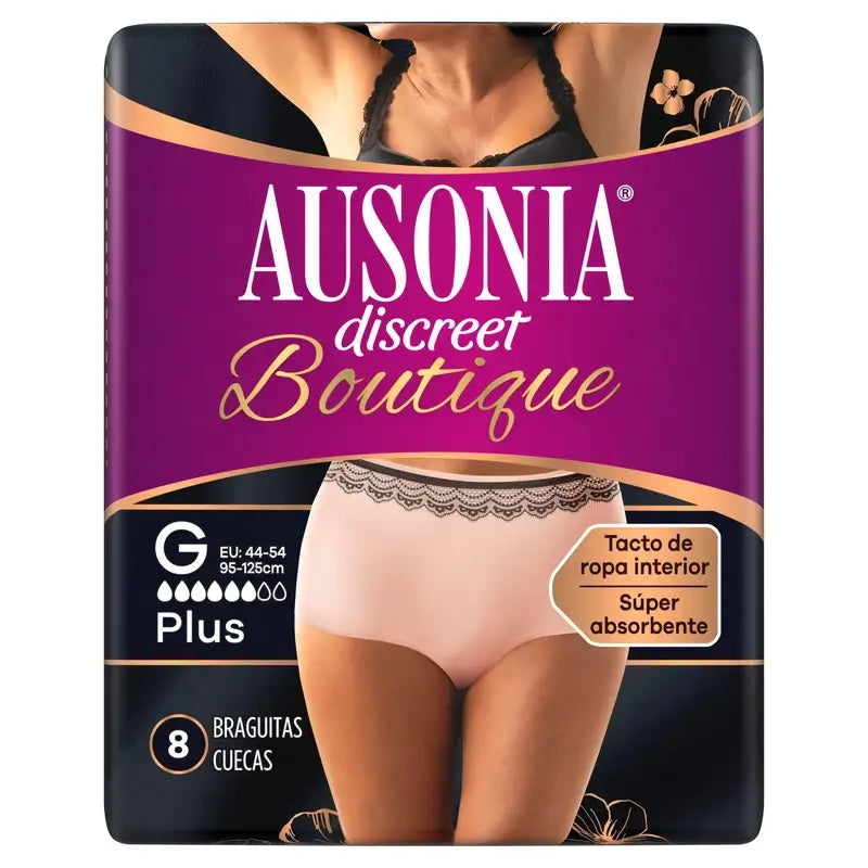 Ausonia Discreet Boutique Inkontinenzslips Beige Plus Größe G, 8 Slips