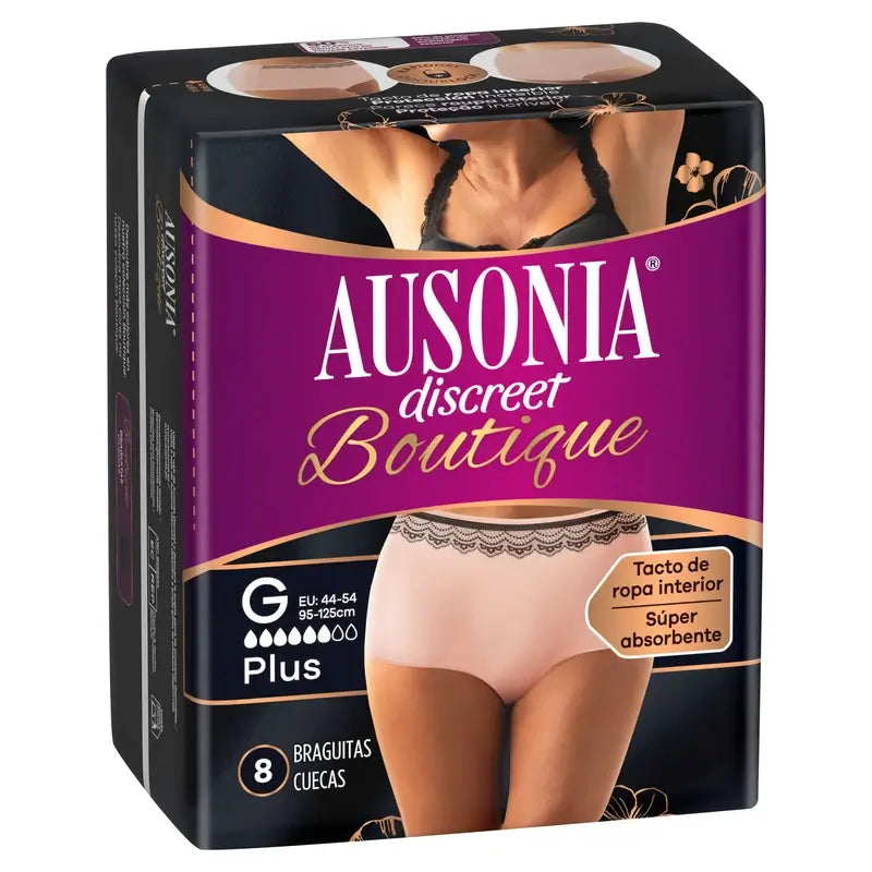 Ausonia Discreet Boutique Inkontinenzslips Beige Plus Größe G, 8 Slips