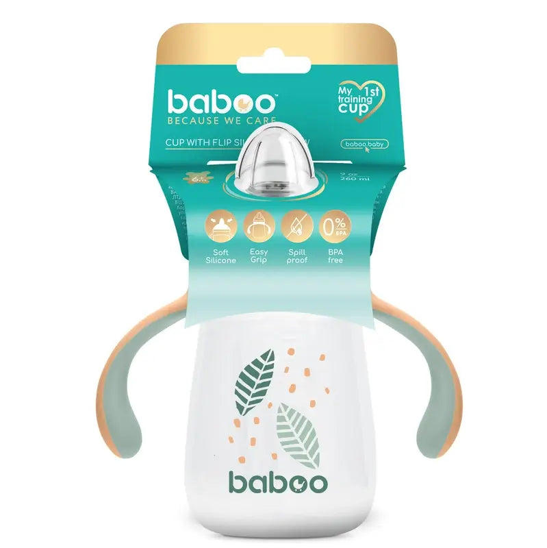 Baboo Peachy Keen Silikon Lerntasse mit Mundstück 6+ Monate, 260 ml