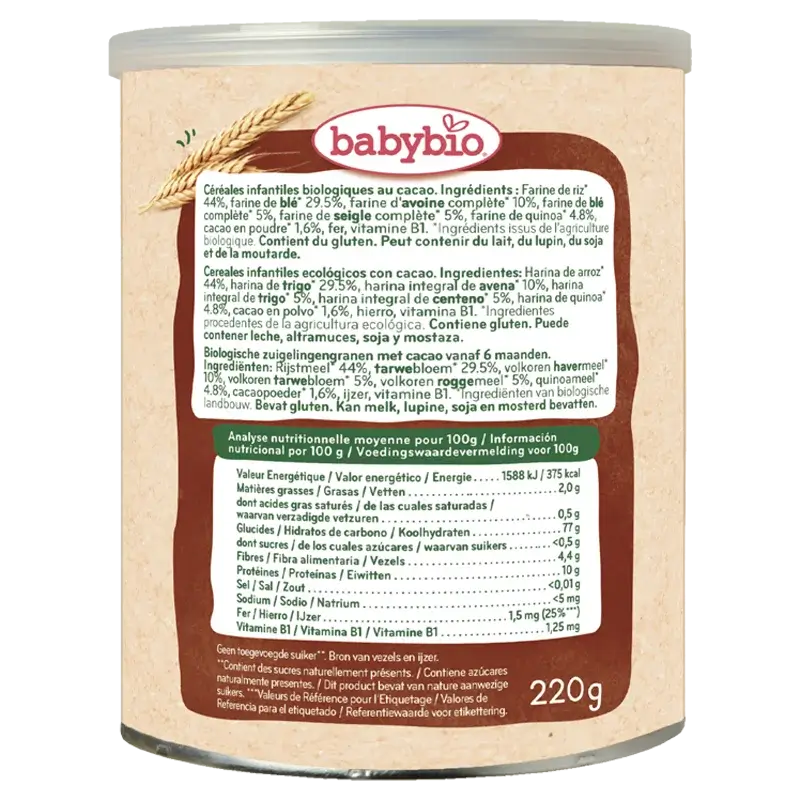Babybio 5 Müsli mit Kakao, Packung 3 x 220 Gramm