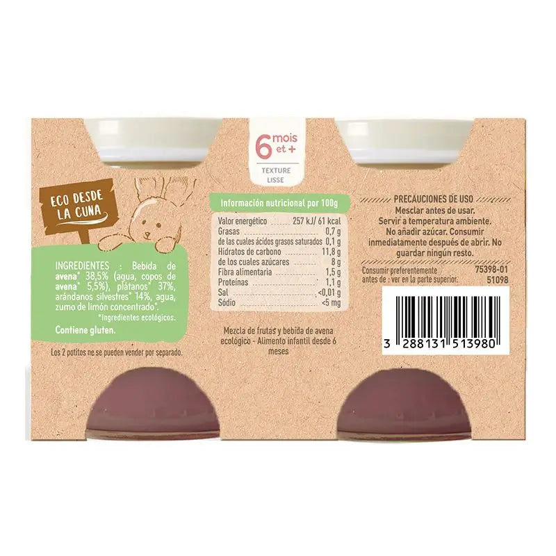 Babybio Joghurt-Haferflocken-Banane-Blaubeere - 2x130g