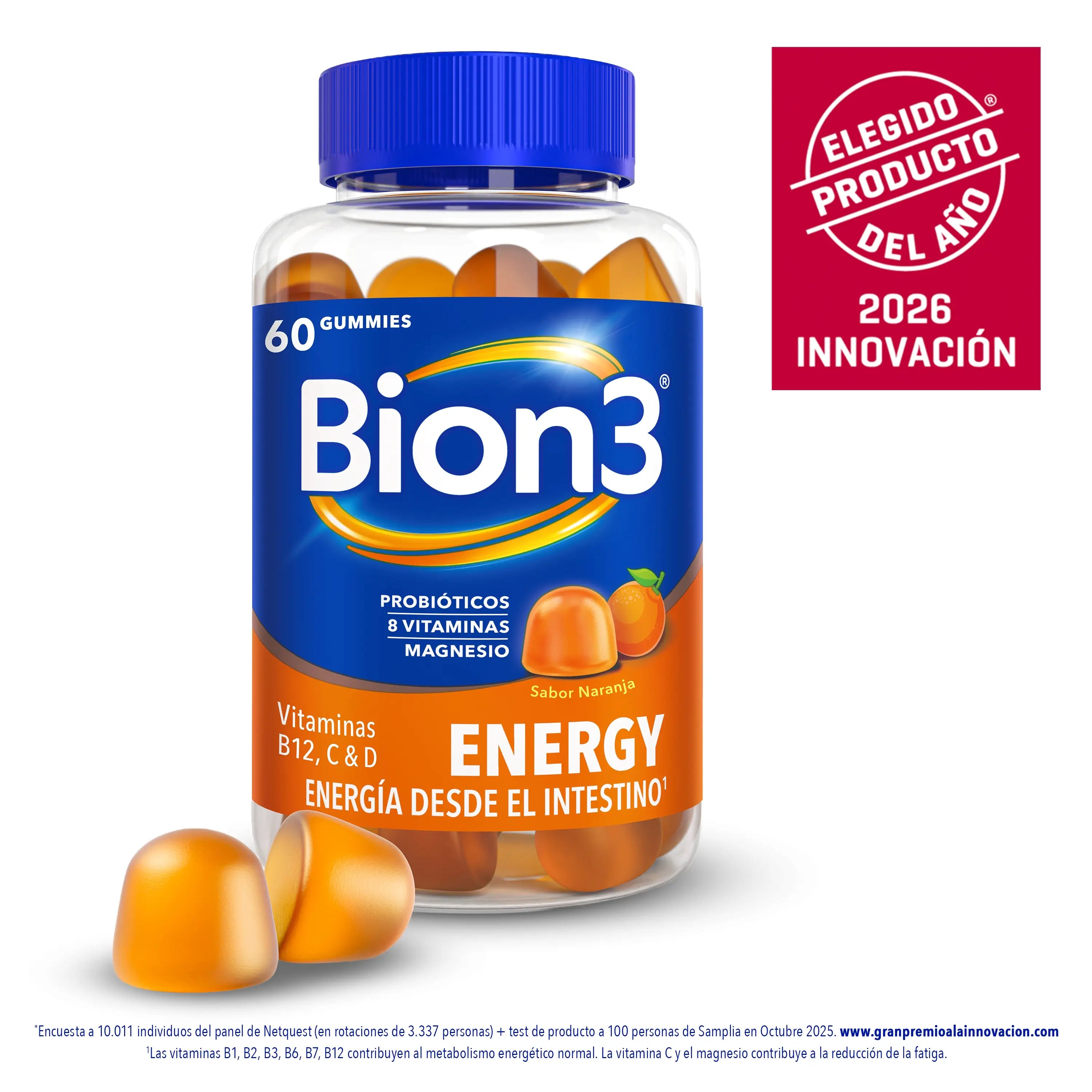 Bion3 Gummibärchen Energie, Vitamine mit Probiotika, Vitamin B12, Vitamin C, Vitamin D und Magnesium