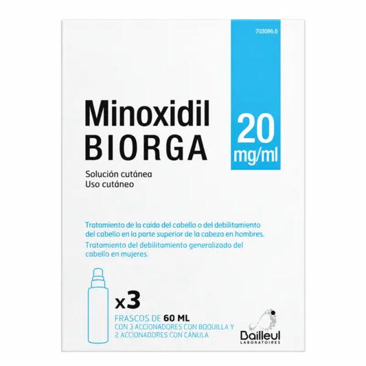 Biorga 20 Mg/ ml Minoxidil Hautlösung 3 Flaschen 60 ml + 3 Düsenbetätiger und 2 Kanülenbetätiger