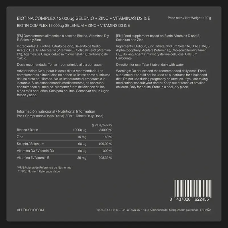 Aldous Labs Biotin mit Zink, Selen, Vitamin D3 und Vitamin E
