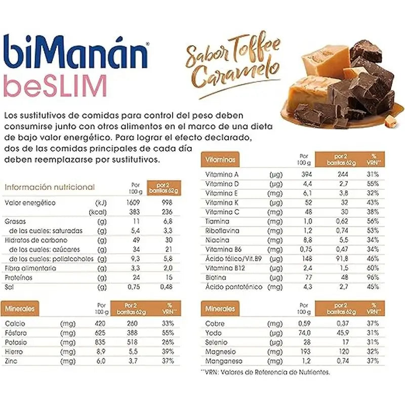 biManán Sustitutive Toffee Bars 24 Einheiten