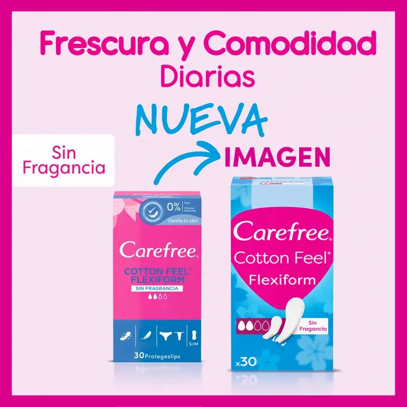 Carefree Cotton Flexiform Parfümfreie, nicht parfümierte, saugfähige Slipeinlage, 30 Stück
