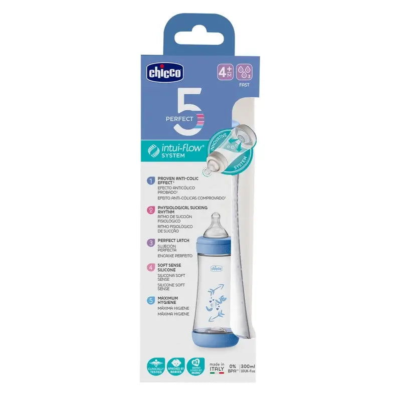 Chicco Babyflasche Perfect5 Blau Quick Flow 300Ml 4M+