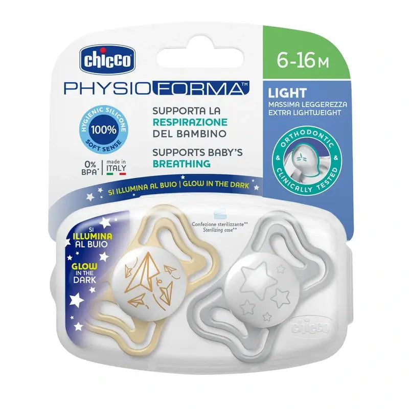 Chicco Physio Licht leuchtende Silikon Schnuller 6-16M 2 Einheiten