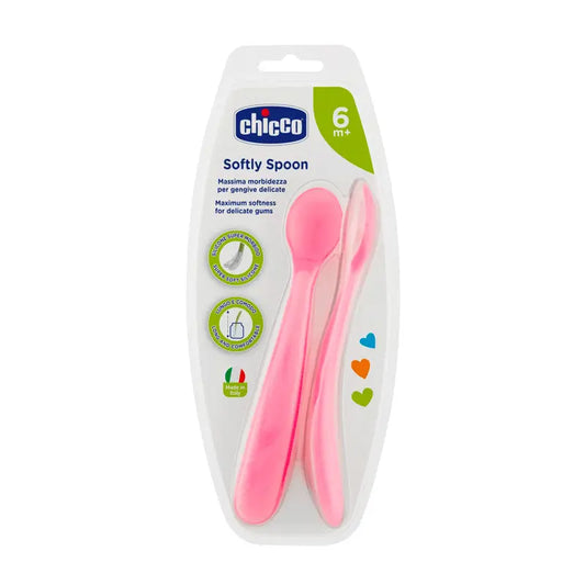 Chicco Take Eat Easy Silicone Spoon Pink 6M+ 2 Units