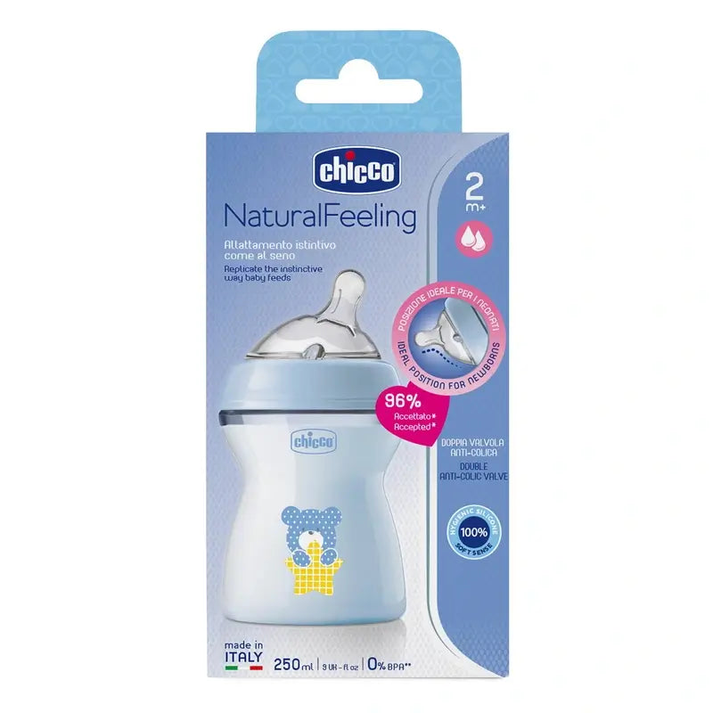 Chicco Naturalfeeling Blau Medium Flow 250Ml 2M+ Babyflasche