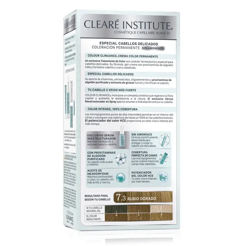 Clearé Institut Farbe Clinuance Ammoniakfreie permanente Farbe 7.3 Goldenes Blond