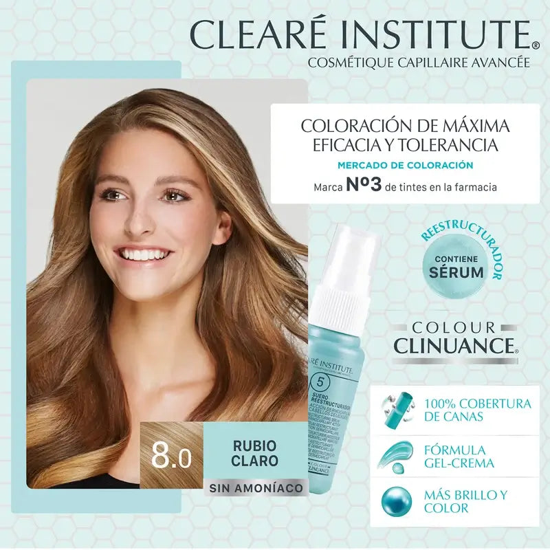 Clearé Institut Farbe Clinuance Ammoniakfreie permanente Farbe 8.0 Hellblond