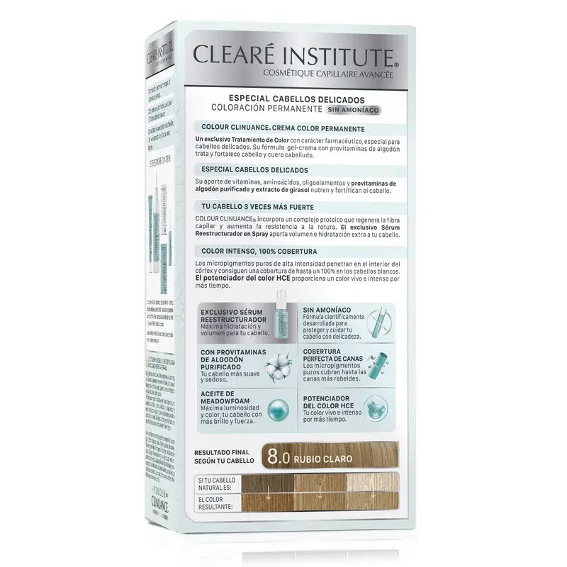 Clearé Institut Farbe Clinuance Ammoniakfreie permanente Farbe 8.0 Hellblond