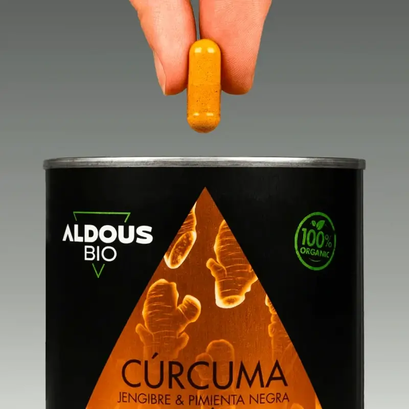 Aldous Bio Kurkuma mit Ingwer und schwarzem Pfeffer mit Probiotika, 250 Kapseln