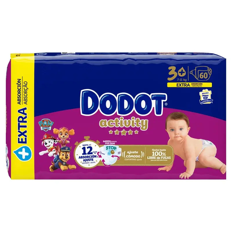 Dodot Activity Größe 3 Extra Jumbo (7-11Kg), 60 Windeln