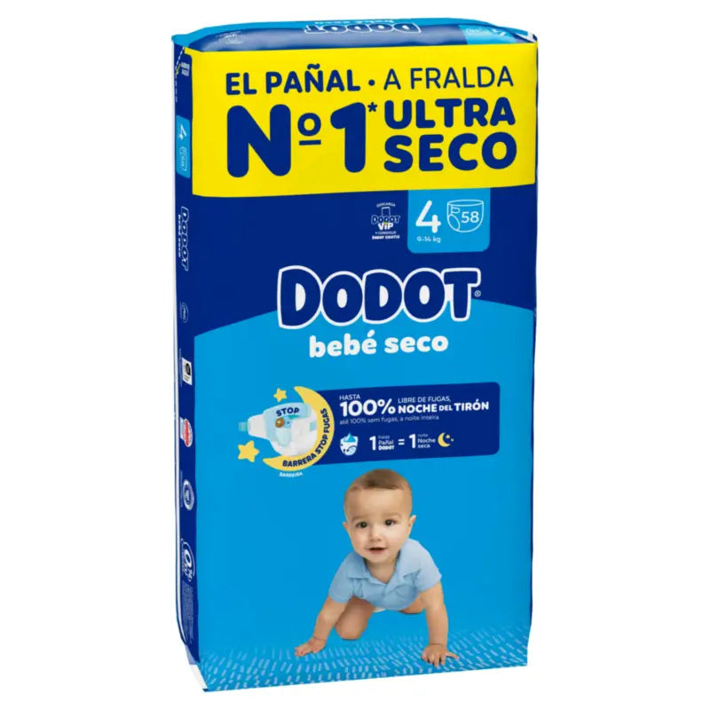 Dodot Baby Dry Größe 4 (9-14 Kg), 58 Windeln