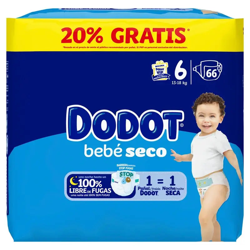 Dodot Baby Dry Größe 6, 13Kg-18Kg, 66 Windeln