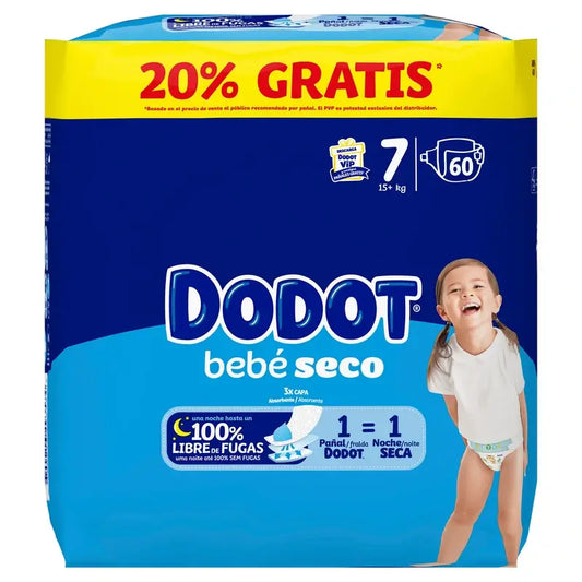 Dodot Baby Dry Size 7, 15Kg+, 60 Nappies
