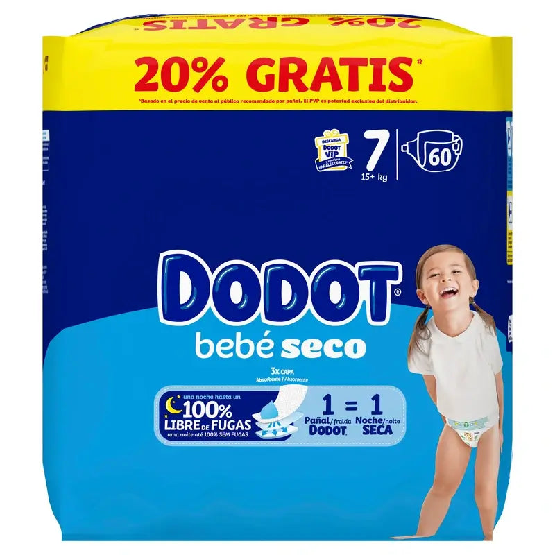 Dodot Baby Dry Größe 7, 15Kg+, 60 Windeln