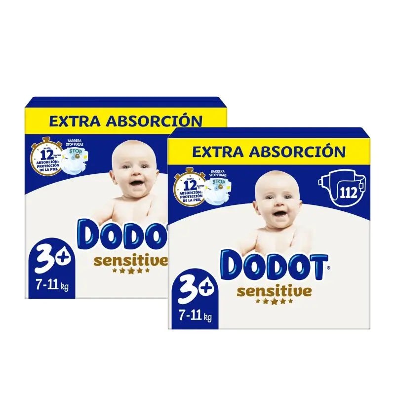 Dodot Sensitive Extra-Box Größe 3+ Windeln, 2er-Pack à 112 Stück